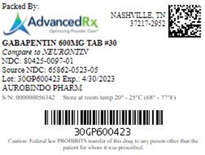 Gabapentin 600mg Tab Qty 30 Ndc 80425 0097